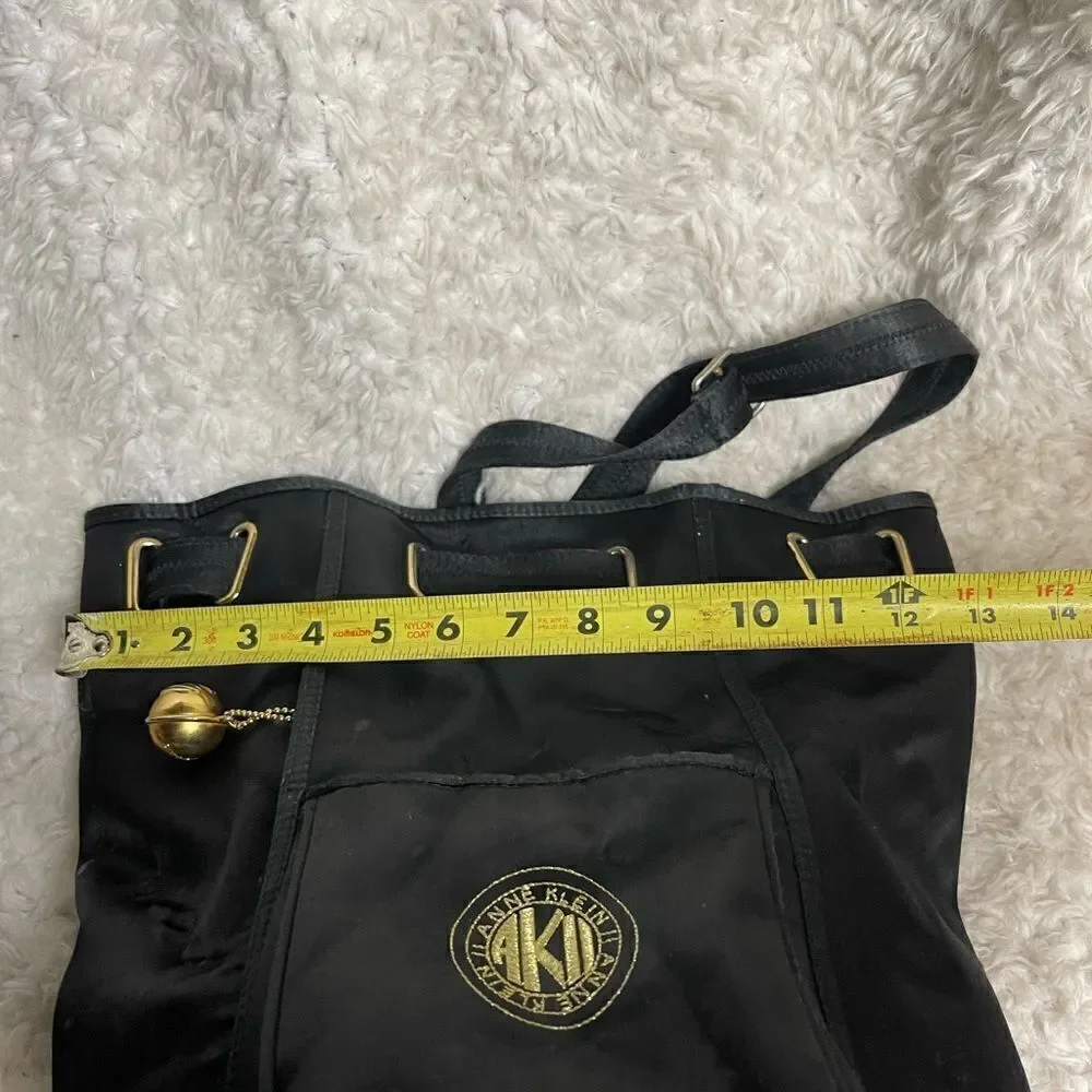 ANN KLEIN II Black Satin medium sling back brass accents .